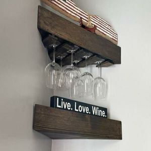 Floating Corner Wooden Wine Rack+Shelf Set